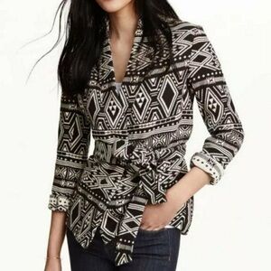 H&M Conscious Womens Black White Belted Tribal Aztec Sweater Coat size 12